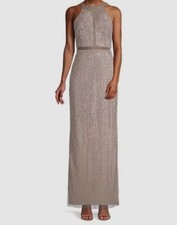 350 Aidan Mattox Women's Beige Beaded Round-Neck Gown Dress Size US12
