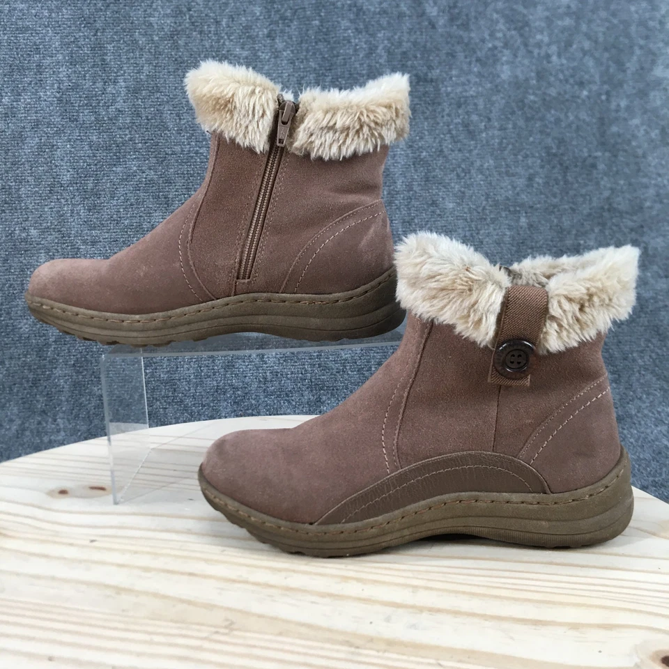 Baretraps Boots Womens 7.5 M Andee Winter Snow Beige Leather Zip Button Sherpa - Image 2 of 4