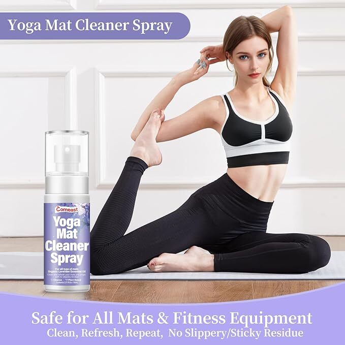 Organic Yoga Mat Cleaner Spray with Essential Oils – No Residue + Free Towel