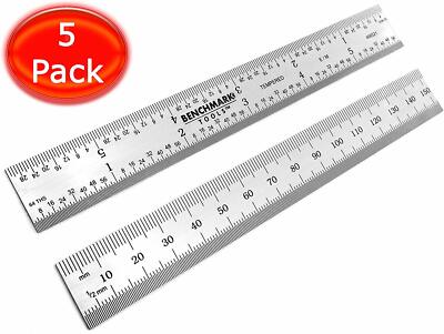 Benchmark 5 Ea 150mm/6'' Machinist Ruler English Metric Grad Satin Stainless