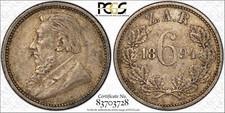 1894 South Africa Silver 6 Six Pence PCGS Gold Shield XF 45 Old World Coin #638