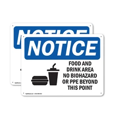 (2 Pack) Food And Drink Area No Biohazards OSHA Notice Sign Decal Metal Plastic