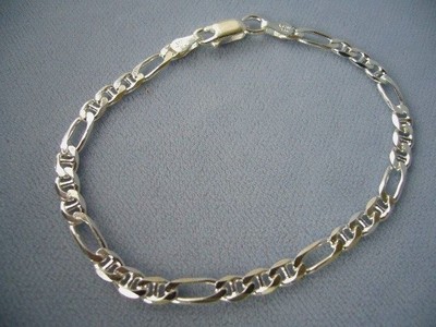  8''  BRACELET ITALIAN STERLING 4mm SILVER FIGARO / MARINA   ITALY 925
