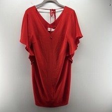 Eliza J Shift Dress Women Size 2 Red V Neck Lined Flare Sleeves Cocktail Party