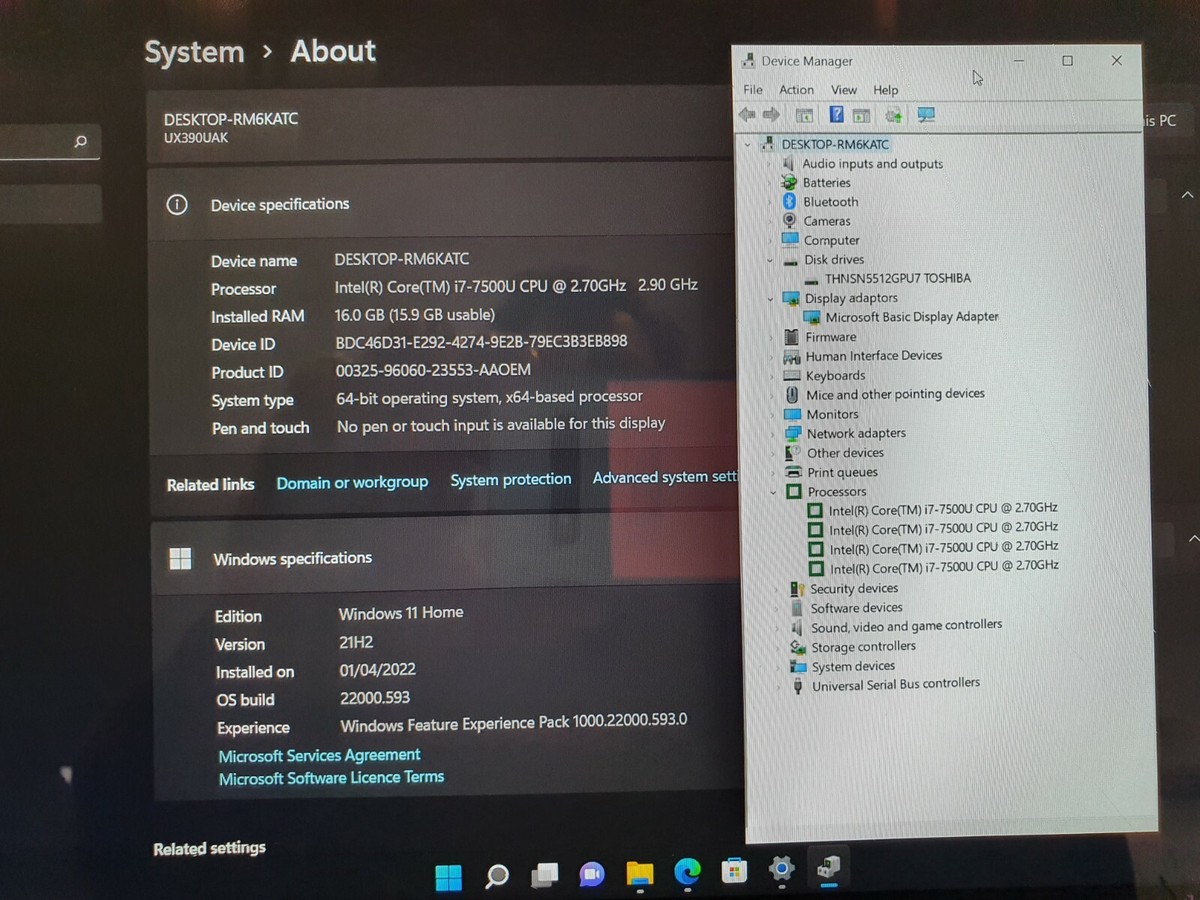 Asus Zenbook UX390U Core i7-7500U 16GB 512gb win11 super Slim