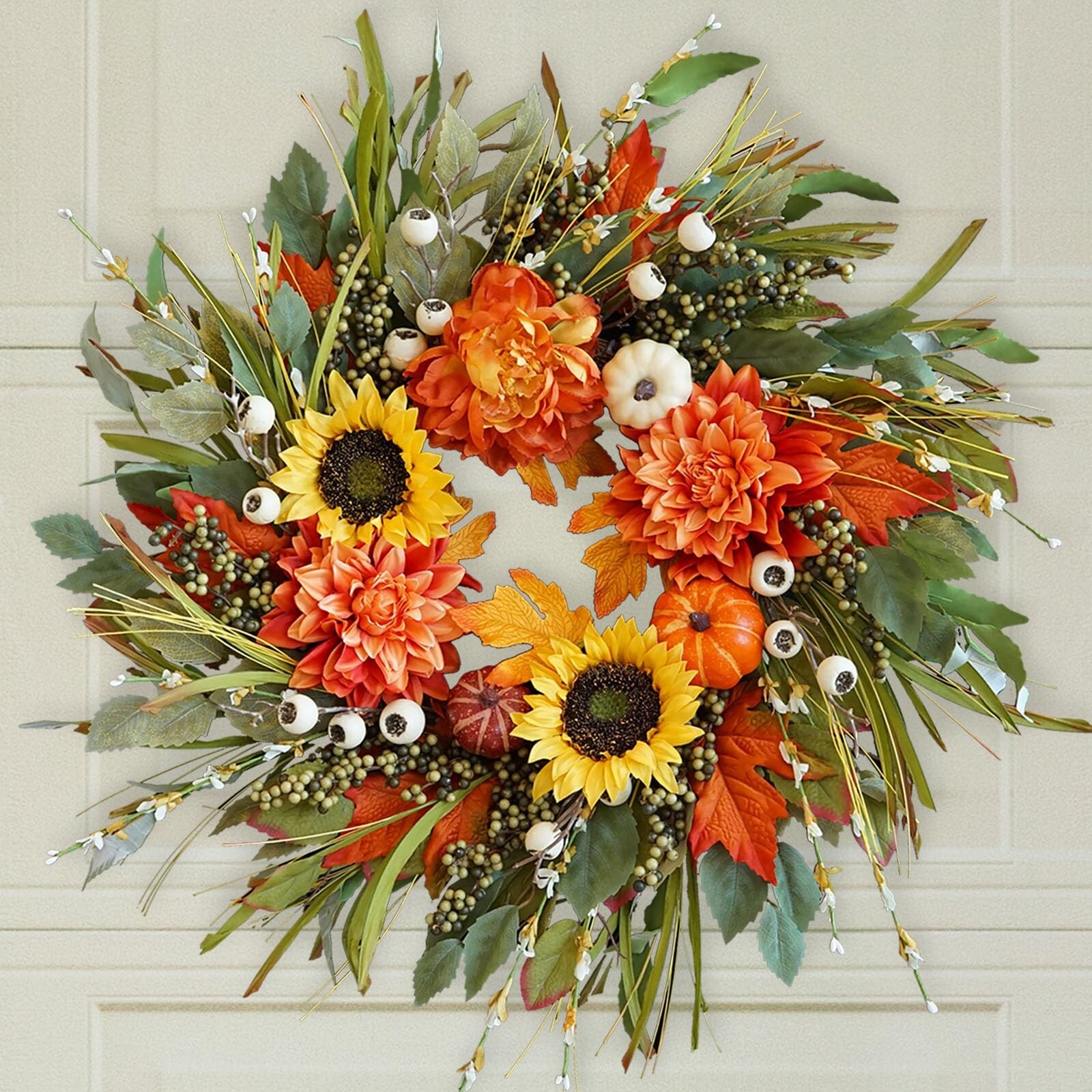 24 Inch Sunflower Fall Wreath for Front Door Outdoor Autumn Decoration  