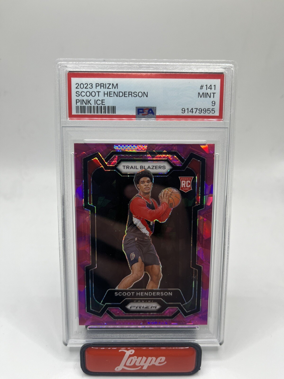 Scoot Henderson 2023-24 Panini Prizm Pink Ice Rookie #141 Trail Blazers PSA 9