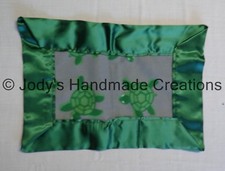 HANDMADE BABY MINI FLEECE SECURITY BLANKET w/ SATIN TRIM -TURTLES 14X20