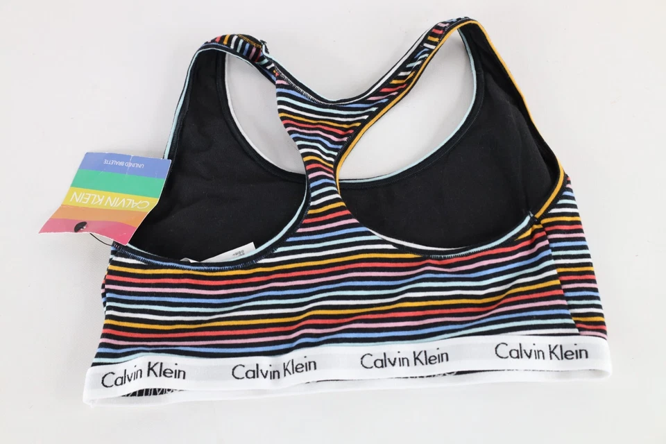 Deadstock Vintage Y2k Calvin Klein Spell Out Rainbow Striped Unlined Bralette - Image 4 of 4