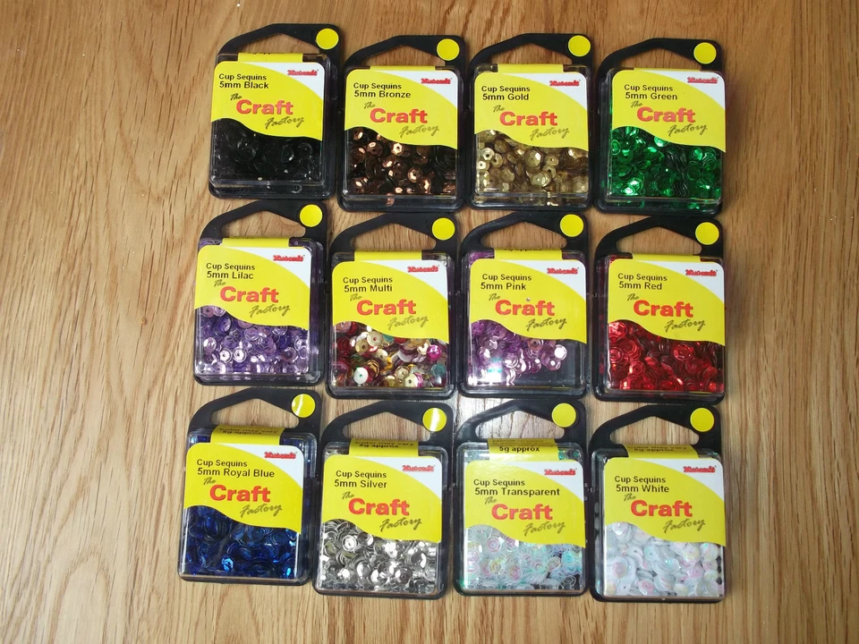 CRAFT FACTORY 5mm ROUND CUP SEQUINS - 5g per pack - 12 COLOURS - CRAFT, SEWING, CARDMAKING