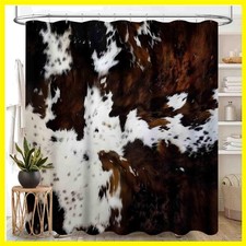 Cow Print Shower Curtain, Western Brown Highland Cow Fur Skin Animal Prints F...