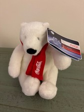 Coca-Cola Coke Mini Bear Plush Stuffed Animal White Polar Bear Red Winter Scarf