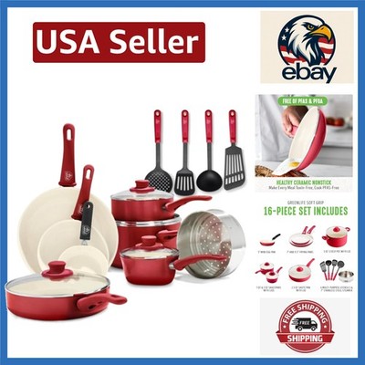 Soft Grip 16-Piece Nonstick Cookware Set - Eco-Friendly & Hassle-Free Cleanup