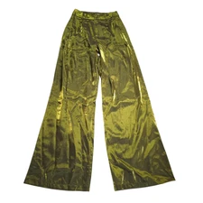 Nasty Gal Satin Shimmer High Waisted Wide Leg Pants Women Size 4 Olive