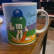 Vintage M&M's Coffee Mug ~ Green & Yellow Sports Themed ~ Galerie 2002