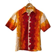 Vtg RARE Ui-Maikai Hawaiian Shirt Medium BARKCLOTH Cotton RN 26300 Floral Stain