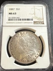 1887 Morgan Silver Dollar $1 - NGC MS63 - NICE ORIGINAL COIN