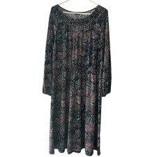 Talbots Dress Paisley Long Sleeve Knee Length Teal Pink Size XL Petite