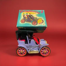 1960s JAPAN Modern Toys No. 2 Lever Action Old Fashioned Car Tin Toy With Box