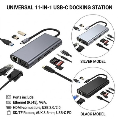11 in 1 USB C Hub Dock HDMI 4K VGA RJ45 USB Dockingstation für Laptop