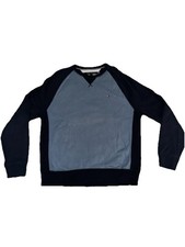 Tommy Hilfiger Raglan Sweater Crew Neck Men's L Cotton Blend Long Sleeve - Blue