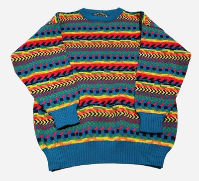 Vintage Summit Sports Bright Pure Wool Sweater Pullover (M) Geometric (K16) Knit