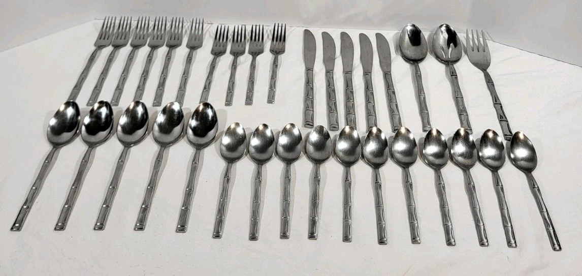 Reed & Barton Rebacraft Royal Bamboo Stainless Flatware 34Pieces Mixed Lot