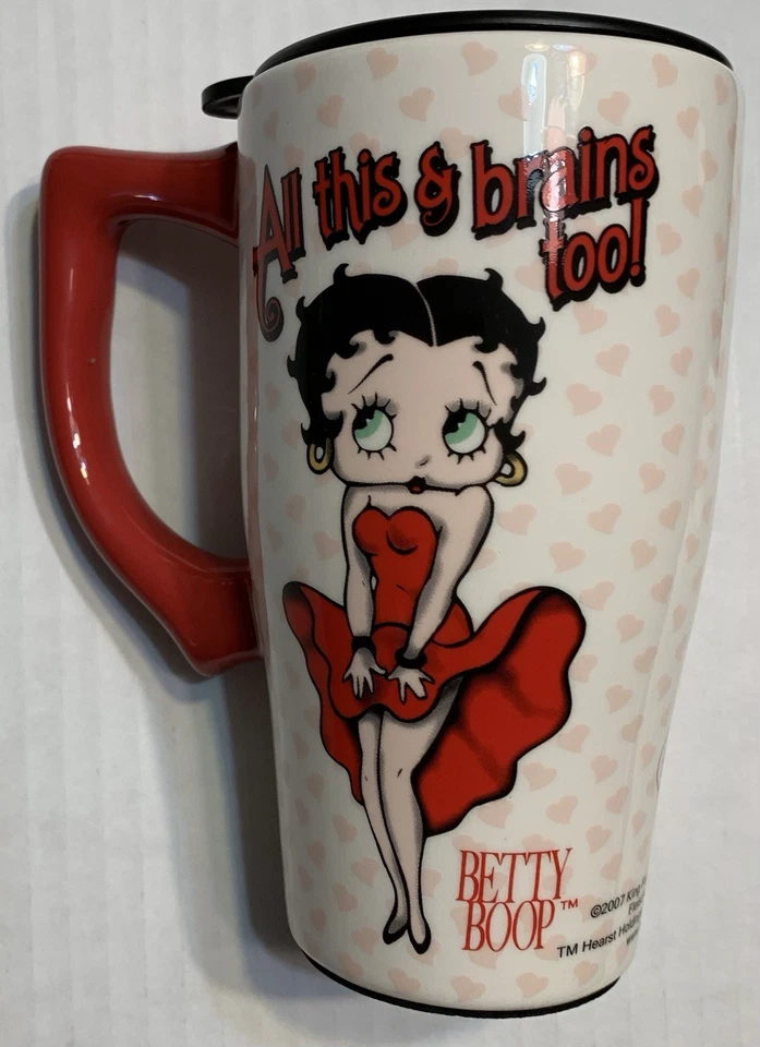 Taza de café Betty Boop Vintage 2007 "Todo esto y cerebros también" 16 oz Travel Foto 3 de 3