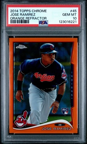 2014 JOSE RAMIREZ ROOKIE RC TOPPS CHROME ORANGE REFRACTOR #45 PSA 10 GEM MINT!!