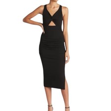 Michael Stars Black Ribbed Ruched Cut Out Guilia Midi Tank Dress Size XS