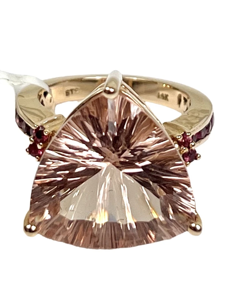 Anillo Marropino Morganita Oro Rosa con Espinela Mahenge Cóncava Trillón Talla 7 Foto 3 de 4