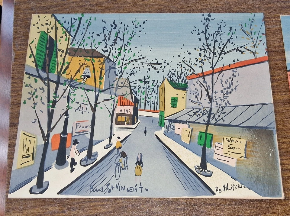 CHARLES DE MONTFORT - Pintura acuarela escena callejera de París Foto 3 de 4