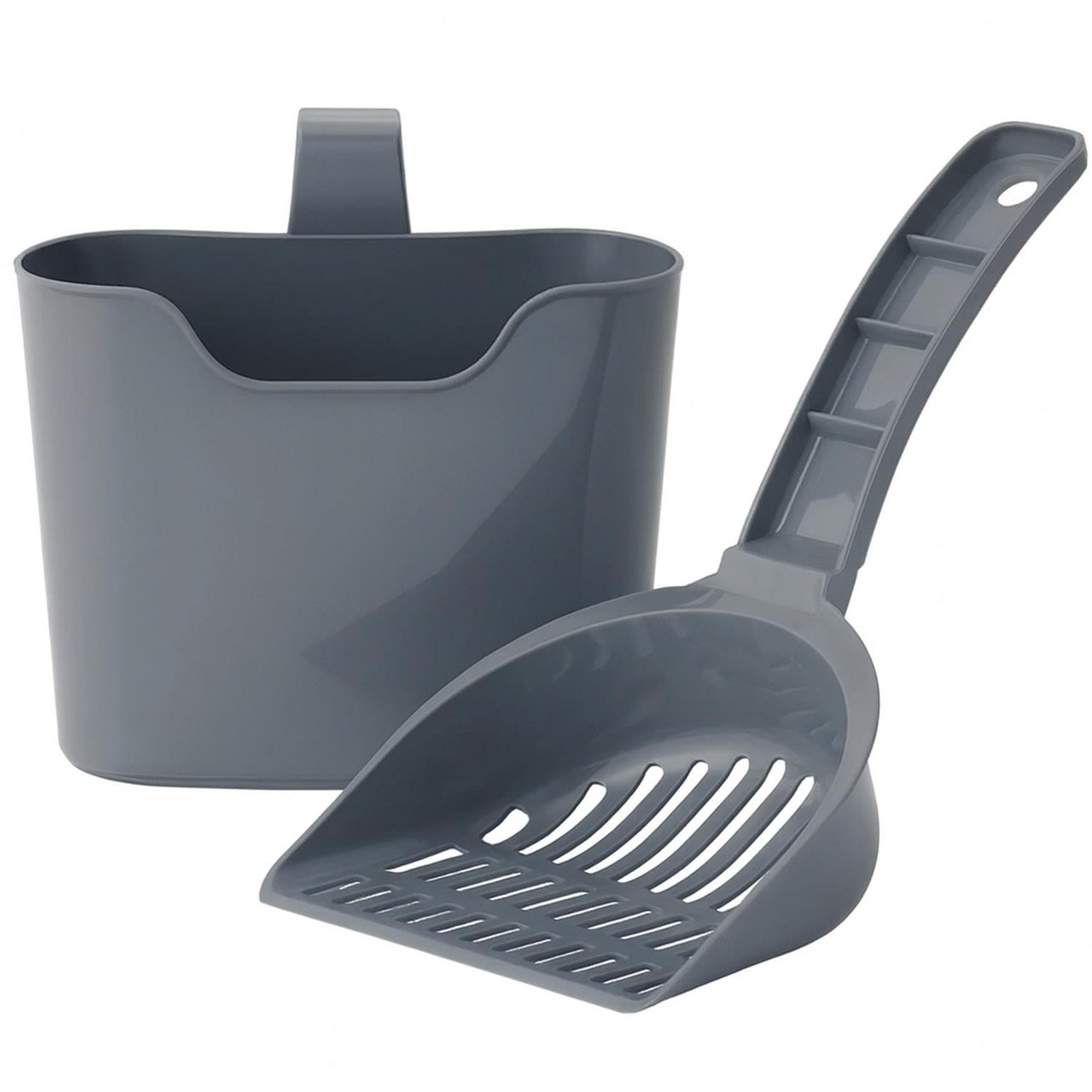 Durable Plastic Cat Litter Scoop with Holder Easy Clean Scoop for Tray Storage