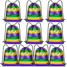 10 Pcs Mardi Gras Sequin Drawstring Bags Mardi Gras Costumes Purple Green and...