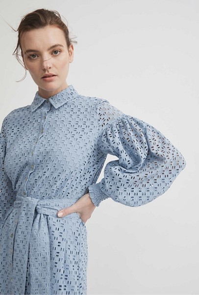 Witchery Broderie mini Shirt Dress cutwork lace Cotton Blue races sz 4 xs