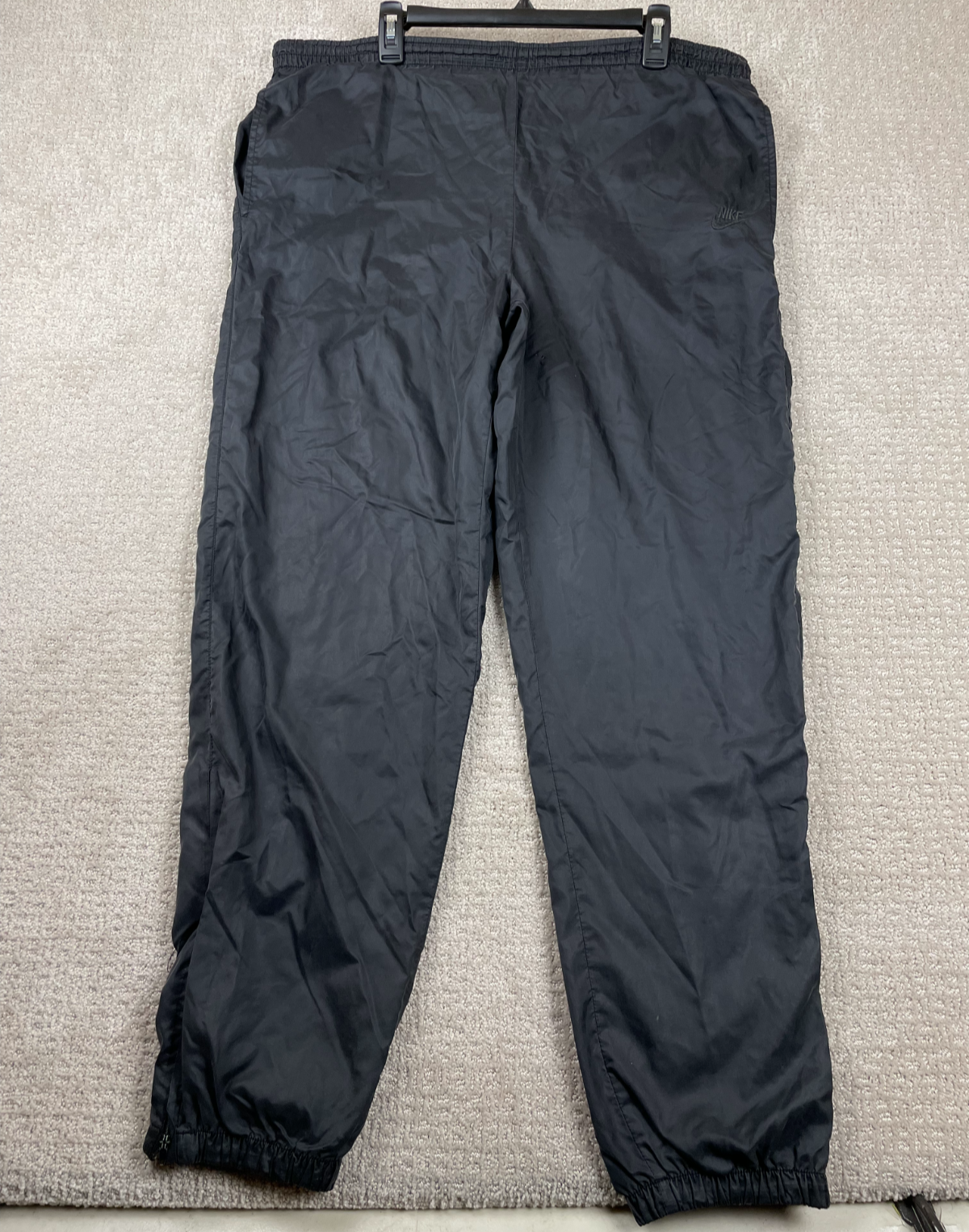 Vintage Nike Track Pants Men L Black Nylon Lined Zip Ankle Windbreaker Skate 90s