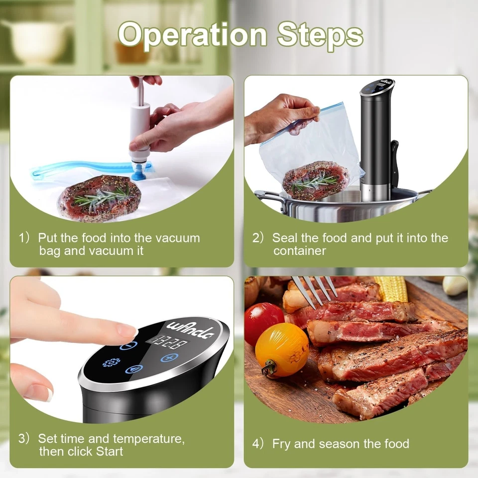 Sous Vide Wancle Roner 1100W Sous Vide Cooker Controllo Preciso della Temperatur - Immagine 2 di 4