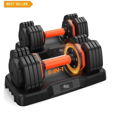 Compact 50lbs Dumbbell Set - Perfect for Home Gym, Quick Adjust 1-Second System