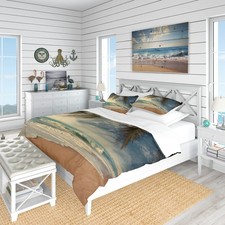 Beautiful Tropical Beach with Palms Nautical Coastal Duvet Cover Set, Blue ...