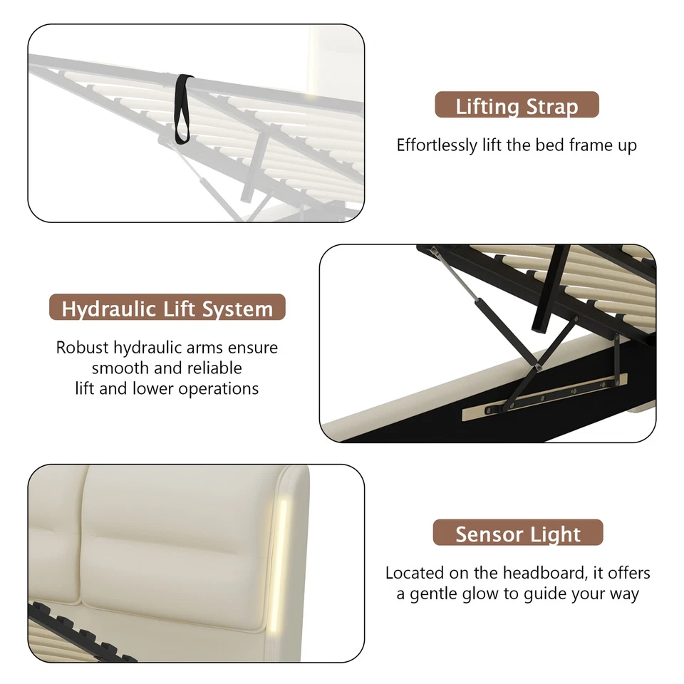 Upholstered Queen Size Hydraulic Platform Bed with Lift Up Storage and Sensor LE - Image 4 of 4