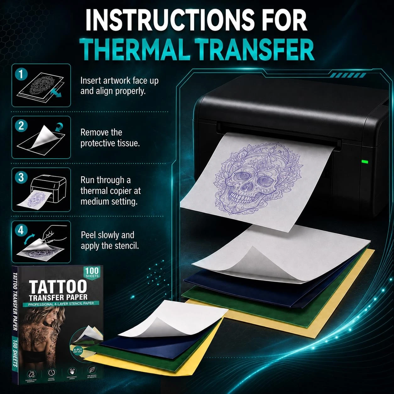 Clennaner Tattoo Transfer Paper, 8.5x11 Thermal Stencil - product detail image 7