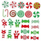 50 PCS Candy Cane Gel Window Clings, Reusable Colorful Peppermint Candy Cane