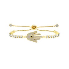 Evil Eye Bracelet with Adjustable Slider, Small Hands Charm Crystal Tennis Ch...