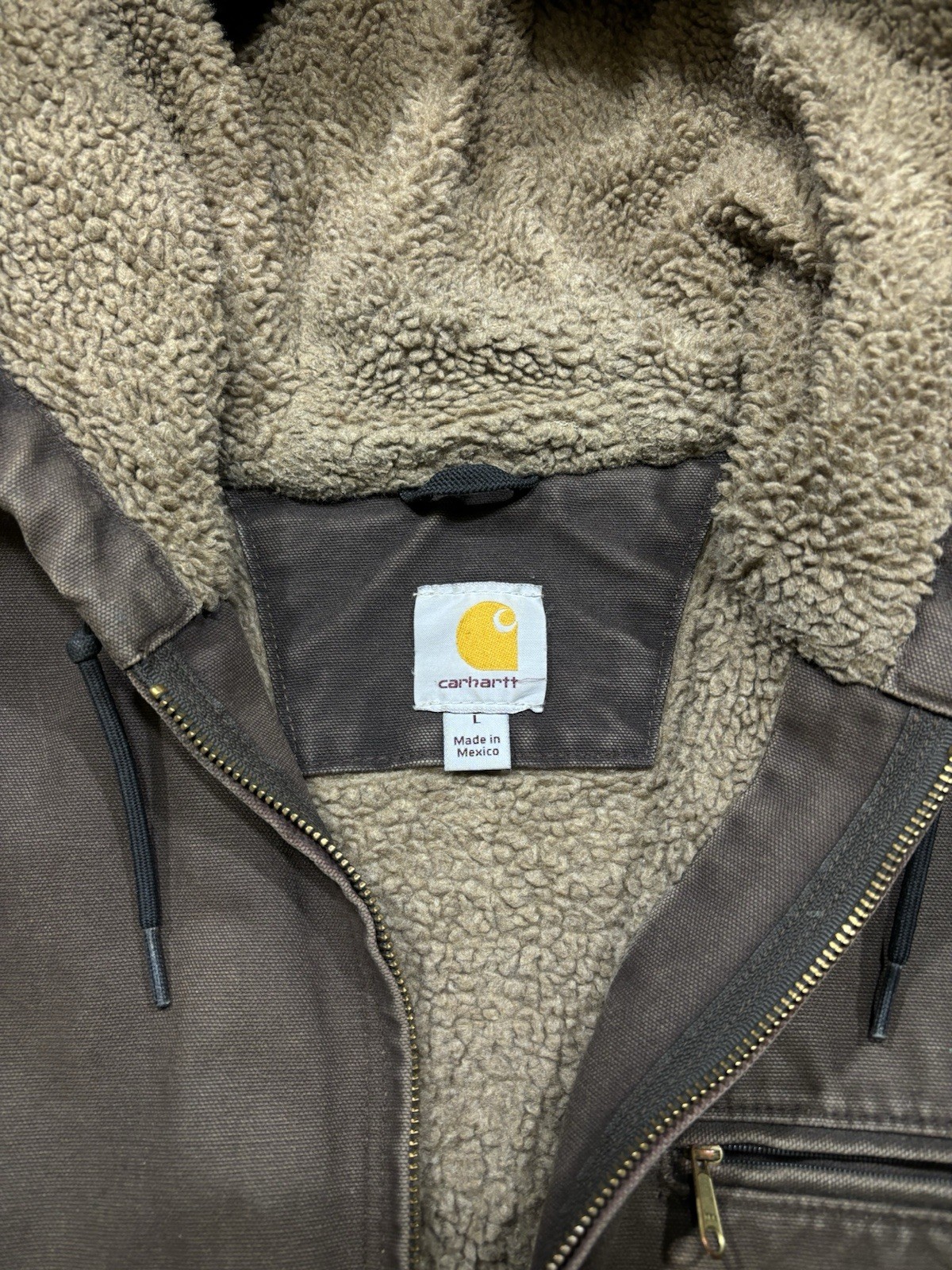 Vintage Carhartt Distressed Brown Full Zip Hooded Detroit Jacket Sz Large J141DK thumbnail 4