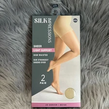 Silk Impressions Sheer Light Support Tights Womens Size XXXL Beige High Waisted