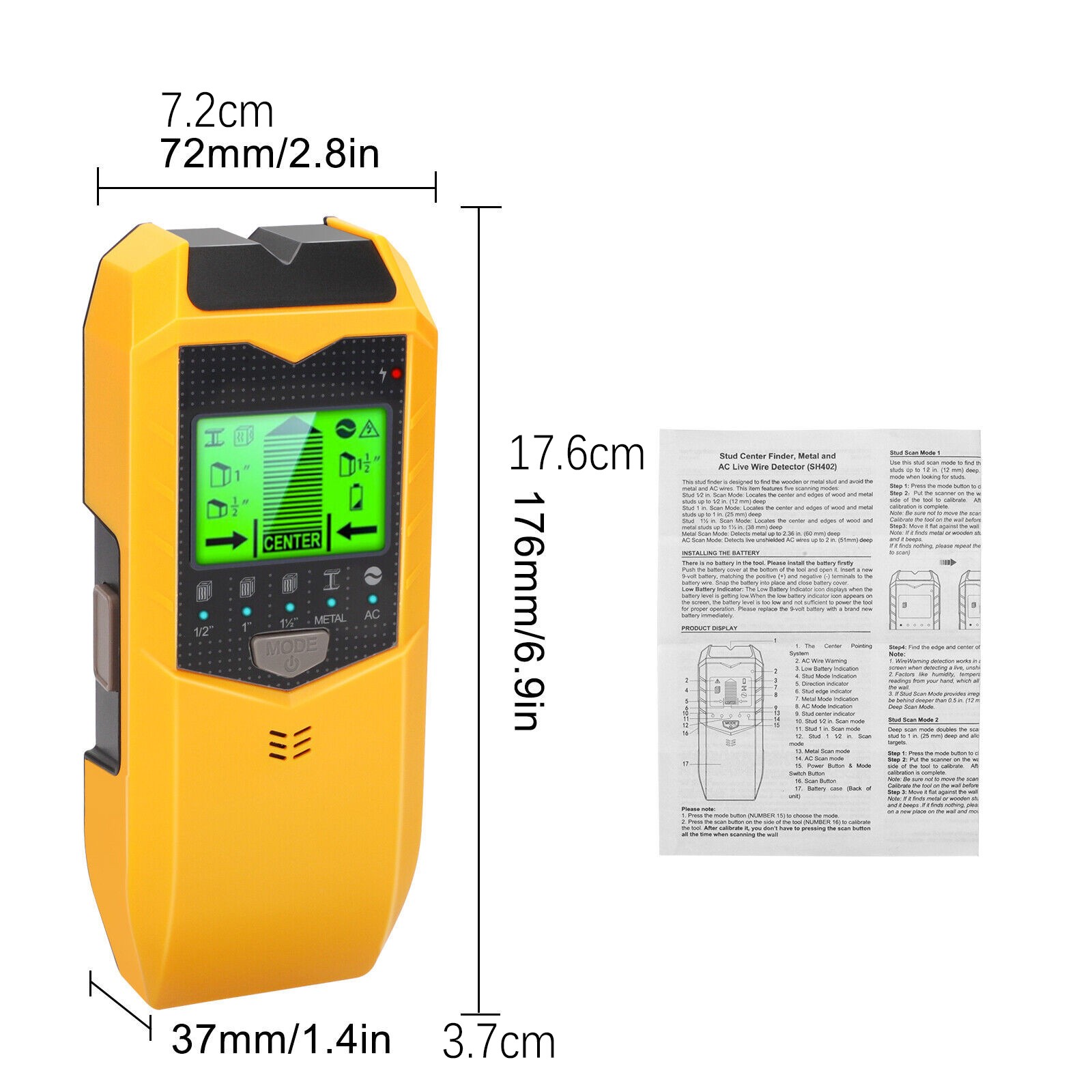 Wall Stud Finder Sensor Wall Scanner Wood Current Metal AC Live Wires Detection