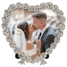 Heart Shaped Wedding Picture Frames for Couple - Beaded Crystal 4x4 Picture F...