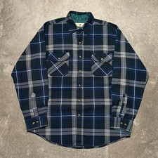 Vintage 90s Navy/Green Plaid Button Up Flannel Size Large Tall