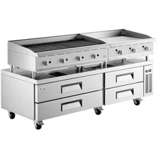 84" 4 Drawer Refrigerated Chef Base with 48" Gas Radiant Charbroiler and 36" Gri