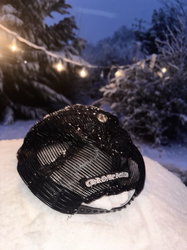 RARO | Sombrero de camionero parche de cuero Matty Boy 'Chomper' Chrome Hearts negro limpio Foto 4 de 4